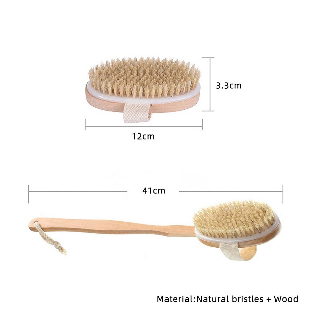 Long Handle Wooden Bath Body Back Brush Scrubber Massager Natural Shower