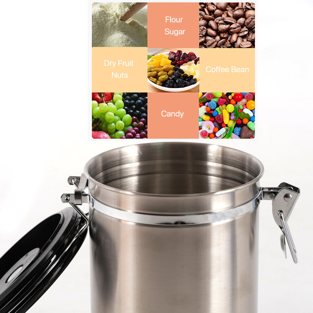 1.8L Coffee Canister Airtight Stainless Steel with Co2 Valve Date Tracker Spoon