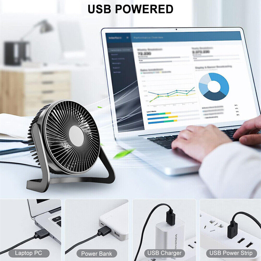 4inch Portable mini USB CoolingFan 360 degrees Small Desktop Desk Quiet Computer