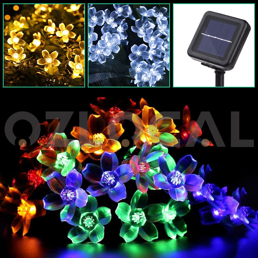 100/200 LED Solar String Lights Peach Flower Fairy Outdoor Garden Party Decor