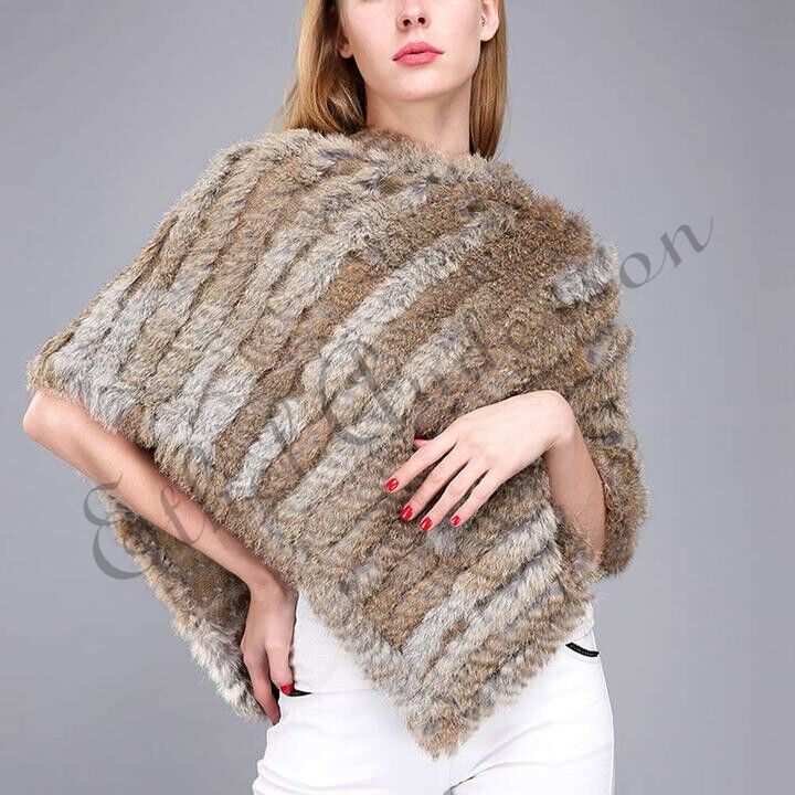 Women's fake Rabbit Fur Knitted Cape Shawl Poncho Designer Wedding Vest Coat