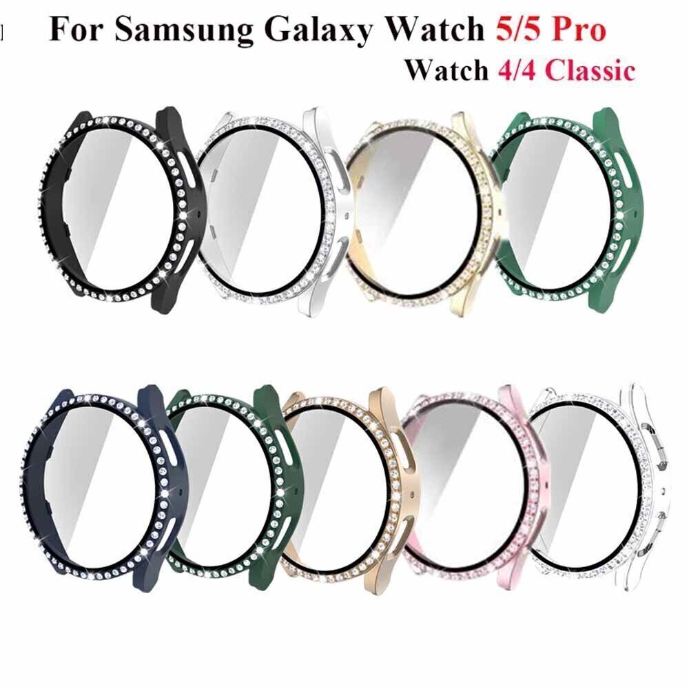 For Samsung Galaxy Watch 7 6 5 4 40 44mm Bling Metal Watch Band + Diamond Case