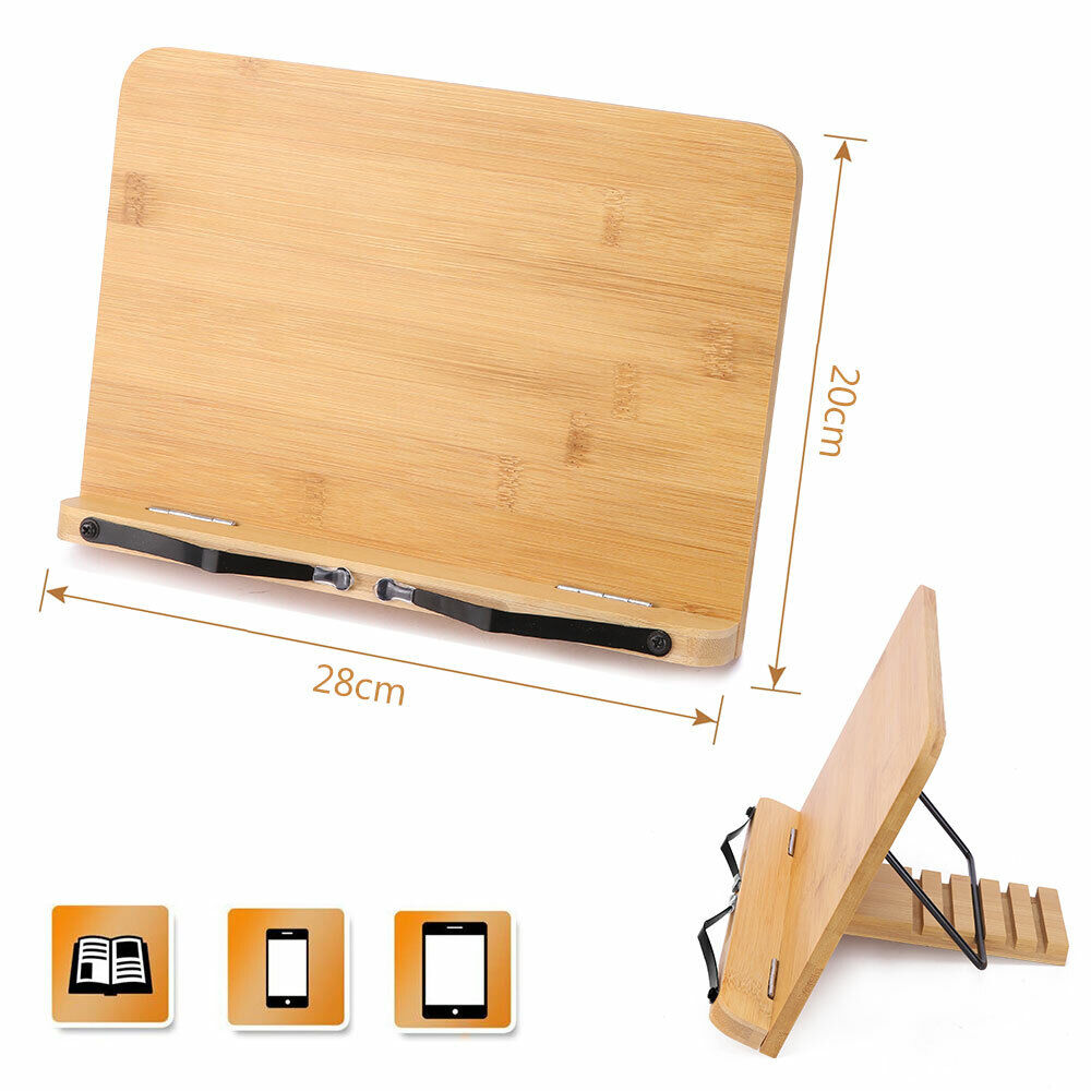 Portable Book Stand Bamboo Reading Rest Cook Document Holders Study Bookrest OZ