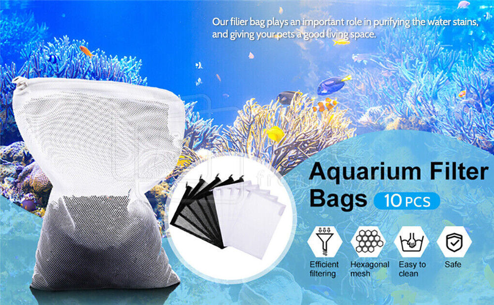 10Pcs Aquarium Filter Bags Fish Tank Bio Ball Media Mesh Storage Bag with Zipper