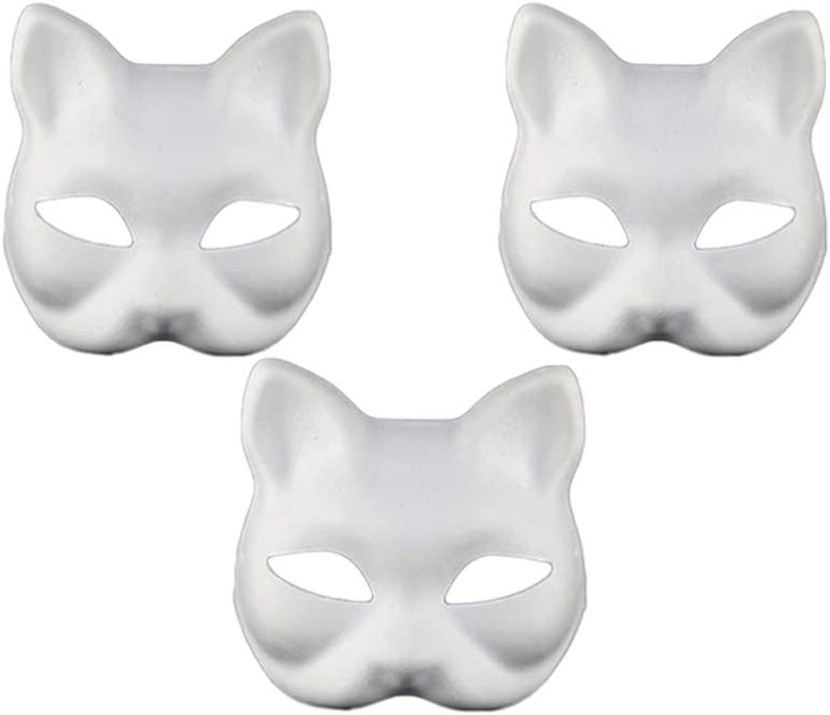 3 Pcs White Masks DIY Cat Half Animal Plain Masquerade Masks Unpainted (White)