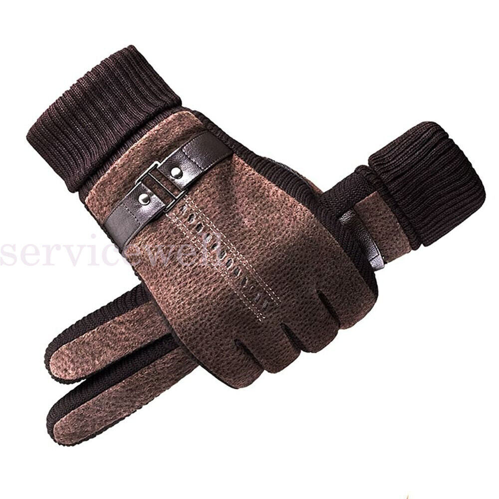 Men Winter Gloves Thermal Leather Touch Screen Warm Windproof Soft Outdoor