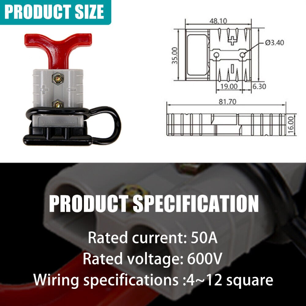 10X Anderson Style Plug DC 12V 24V Caravan Solar Connector T Handle 50 amp 6AWG