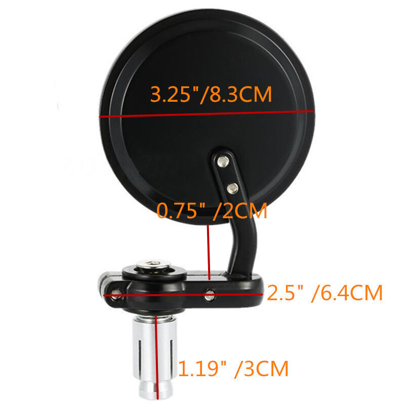 3"Round Black Rearview Mirror Custom for 7/8"Handle Bar End Motorcycle Dirt Bike