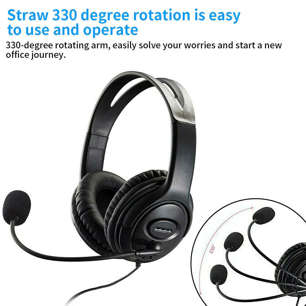 USB Wired Headphone Headset Noise Cancelling With Mic For Computer PC Laptop