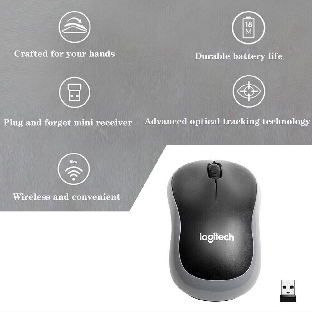 Logitech M185 Wireless Optical Mouse + USB Receiver Fit Compact PC Laptop Mouse