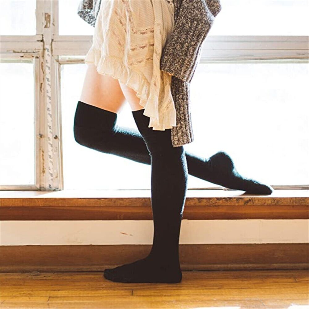 Warm Thigh High Socks Women Solid Color Over knee Long Boot Knitted Cable Knit