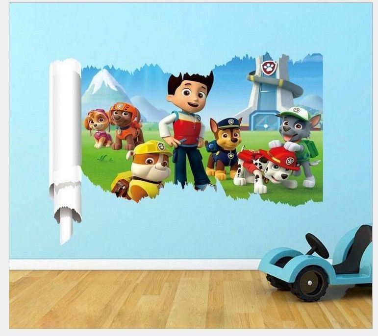 3D Paw Patrol Wall Stickers Removable Broken Wall Kid Boy Girl Room Decal