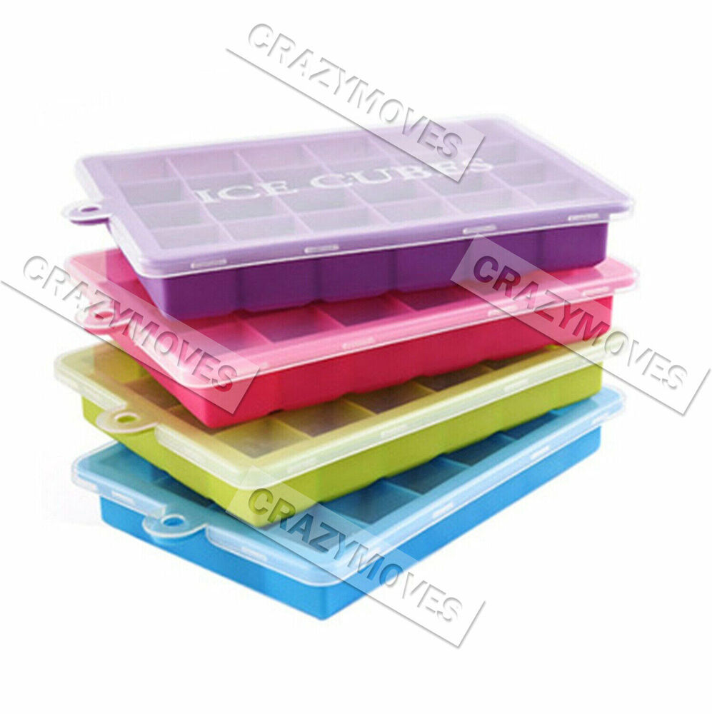 3PCS Silicone 24 Grids Ice Cube Tray With Lid Mold Maker Tool Square Mould