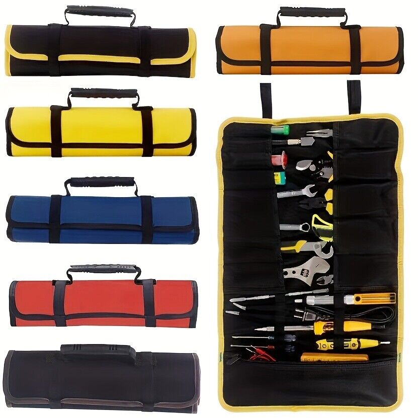 Large Pocket Tool Storage Bag Fold Spanner Case Canvas Wrench Roll Multifunction