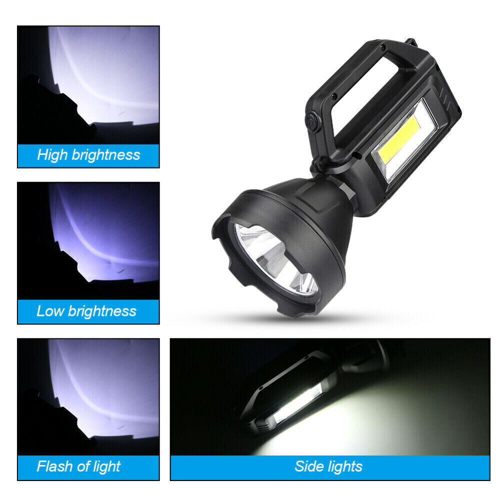 Solar LED Searchlight USB Rechargeable Spotlight Flashlight Torch Strobe Lights