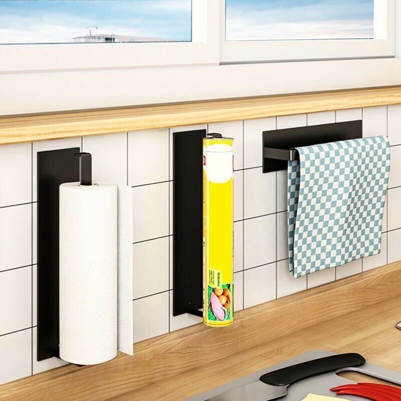 Kitchen Paper Towel Rack Toilet Roll Holder Wall Mount Tissue Self-Adhesive