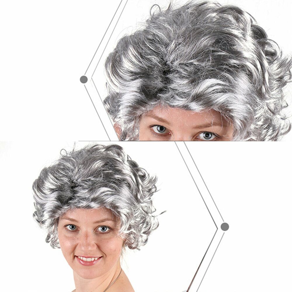 Grandmother Wig Grey Silver Curls Grandma Granny Old Lady Woman Costume Party