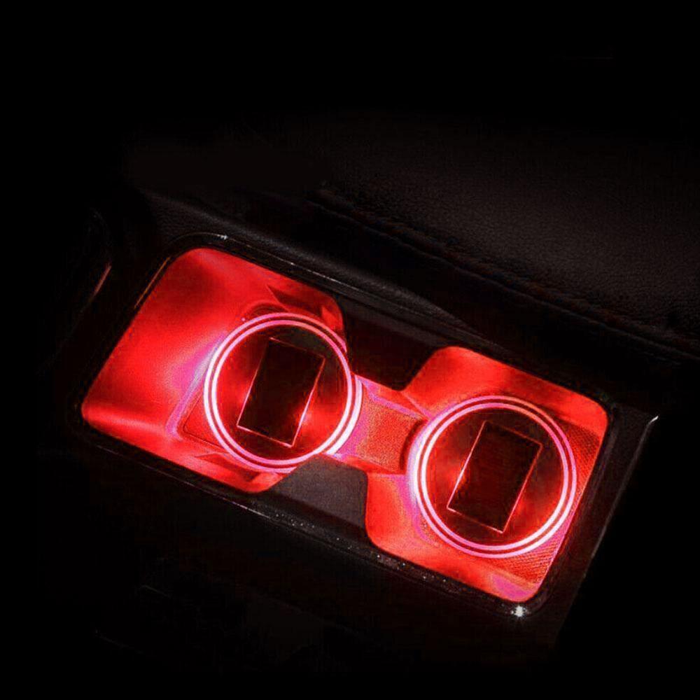 2x LED Solar Cup Pad Car Accessories Light Cover Interior Decoration Lights Red