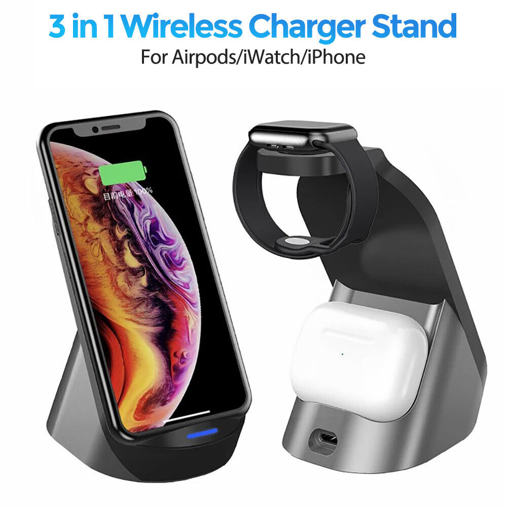 3-in-1 Wireless Charger Fast Charge Dock Stand Station for Apple iPhone iWatch