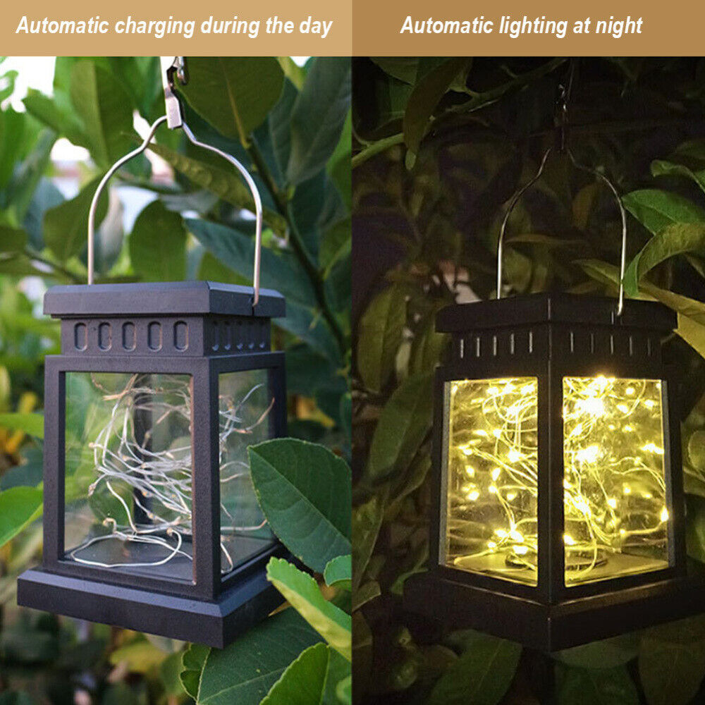 2PCS Waterproof LED Solar Power Hanging Lantern Light Outdoor Garden Table Lamp