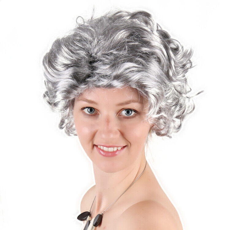 Grandmother Wig Grey Silver Curls Grandma Granny Old Lady Woman Costume Party