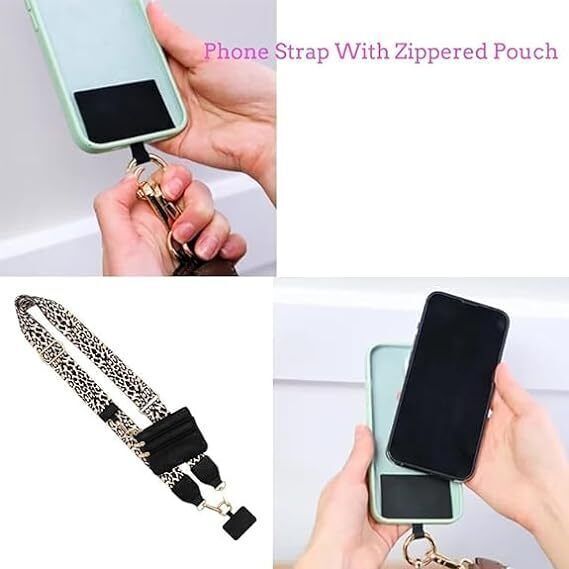 Phone Strap with Zippered Pouch,Clip and Go Strap for Phone with Wallet Crossbod