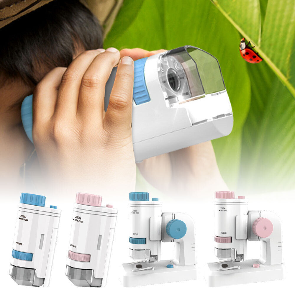 Kids Mini Pocket Microscope 80-200x Magnification Lens with LED Lighted