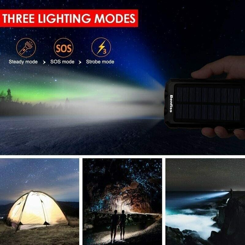 Solar Power Bank 900000mAh Pack Waterproof 2USB LED Battery Charger For Phone