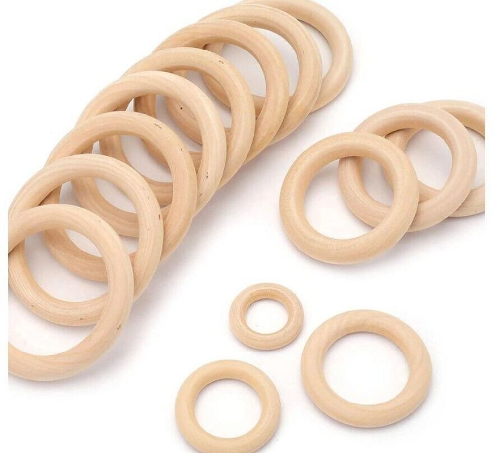 30pcs Wood Rings Unfinished Raw Natural Round Craft Donut Ring Wooden Circle Beads