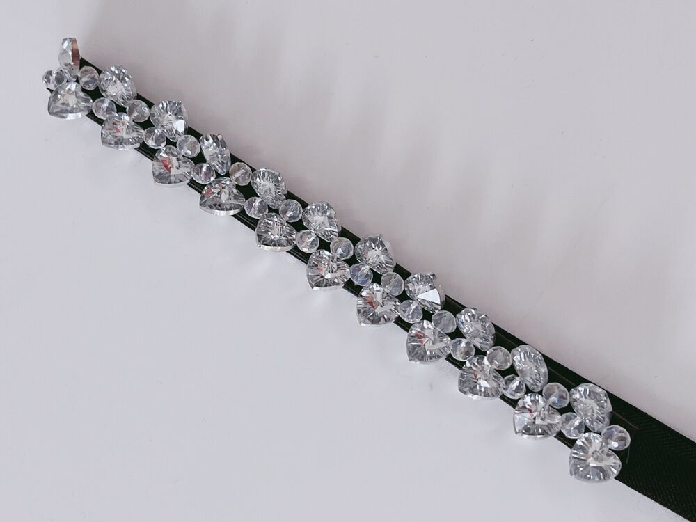 Women Shine Heart Crystal Rhinestone Bling Waist Dress Elastic Belt Waistband