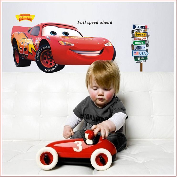 Wall Stickers Removable Racing Car Disney McQueen Broken Wall Kids Room Decal