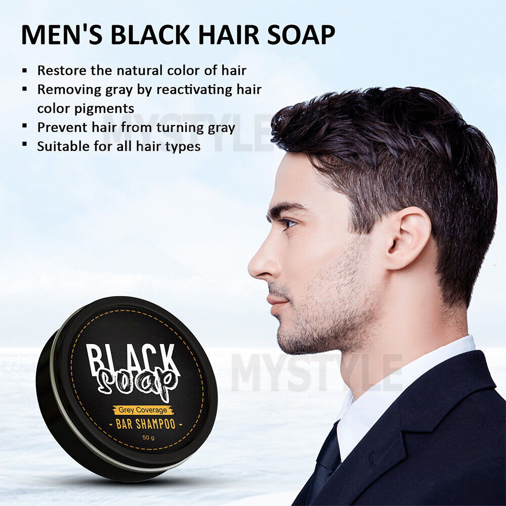 3x Men's Grey Coverage Bar Shampoo Hair Darkening-Black Soap Grey Hair Cover