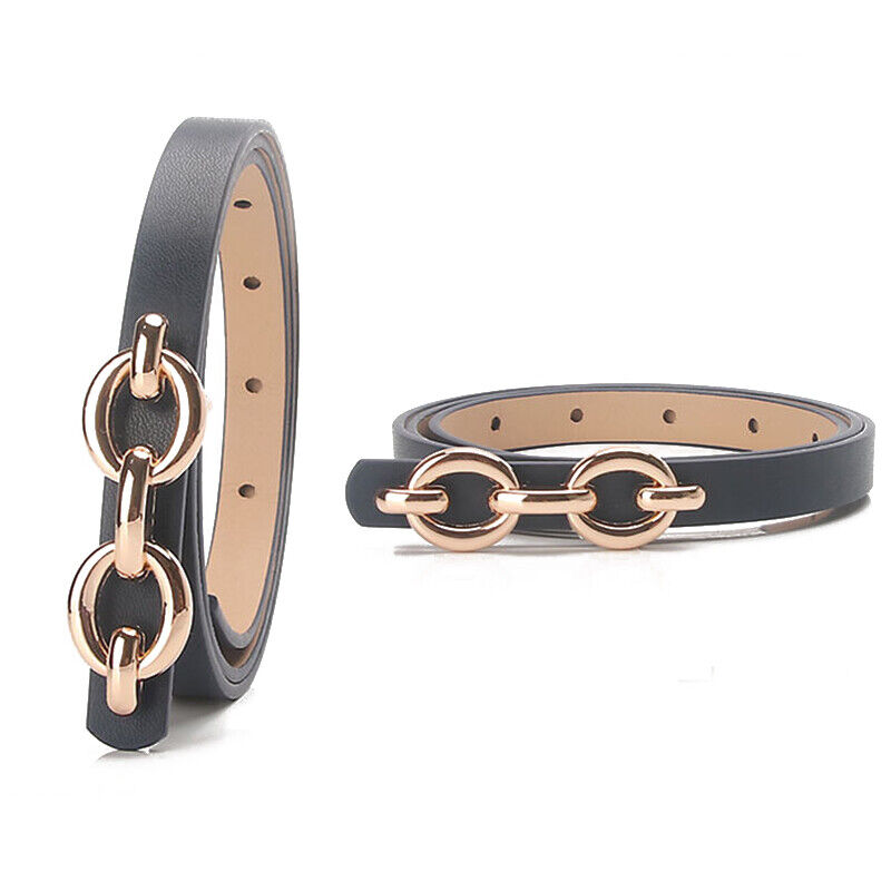 Leather Slim Jeans Belt Women Waist Belt Metal Buckle Skinny Narrow Waistband