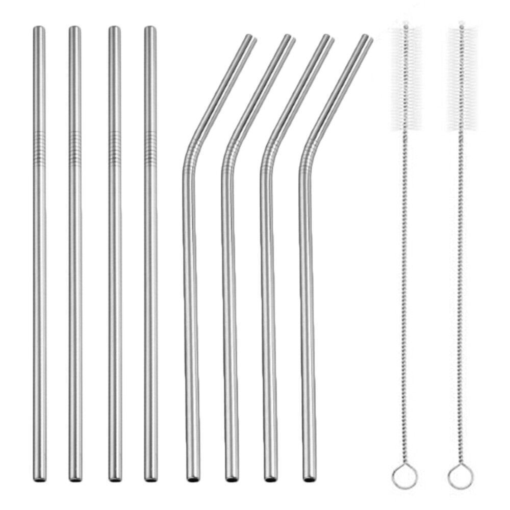 10pcs Metal Straws Stainless Steel Drinking Straw Straight Bent Brush Reusable