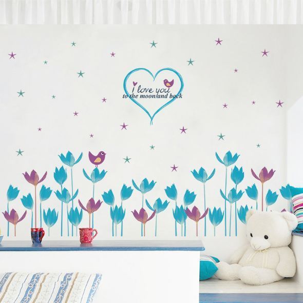 Wall Border stickers Tulip Flower Love Removable Decals Kids Nursery Decor Mural