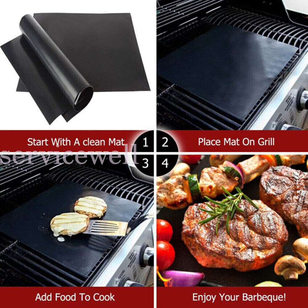 3 BBQ Grill Mat Reusable Sheet Resistant Non-Stick Barbecue Bake Meat