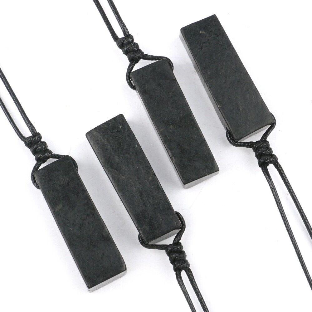 Shungite Pendant Rough Stick EMF Protection Rectangular Healing Stone Necklace