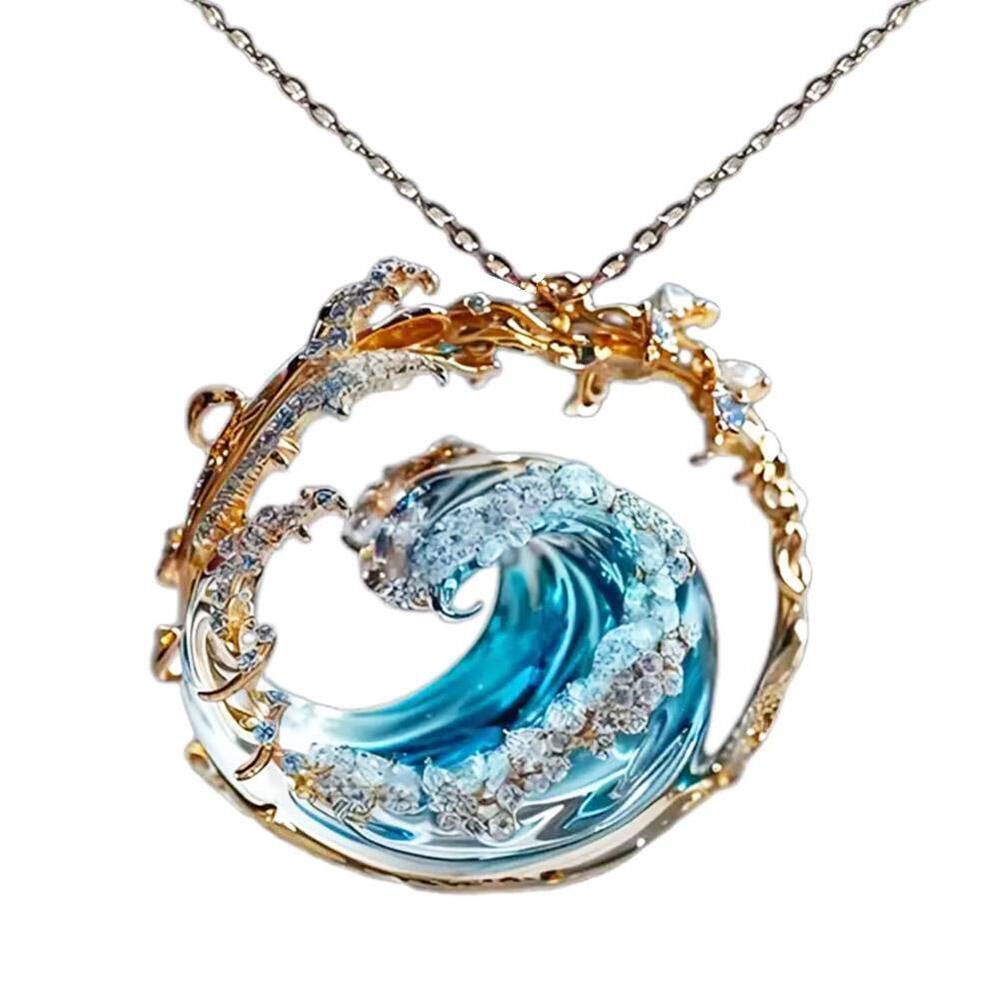 Ocean'S Oath Jewelry Set,Boho Blue Ocean Wave NecklaceEarrings Set 2024