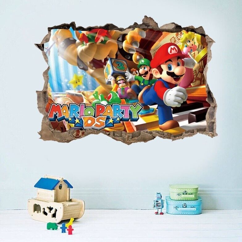 3D Wall Stickers Removable Mario Bros Party Game Kids Broken Wall Bedroom Decor