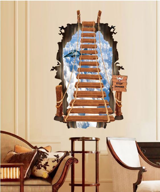 3D Wall Stickers Removable Ladder Staircase Smashed Through Mural Decor Home