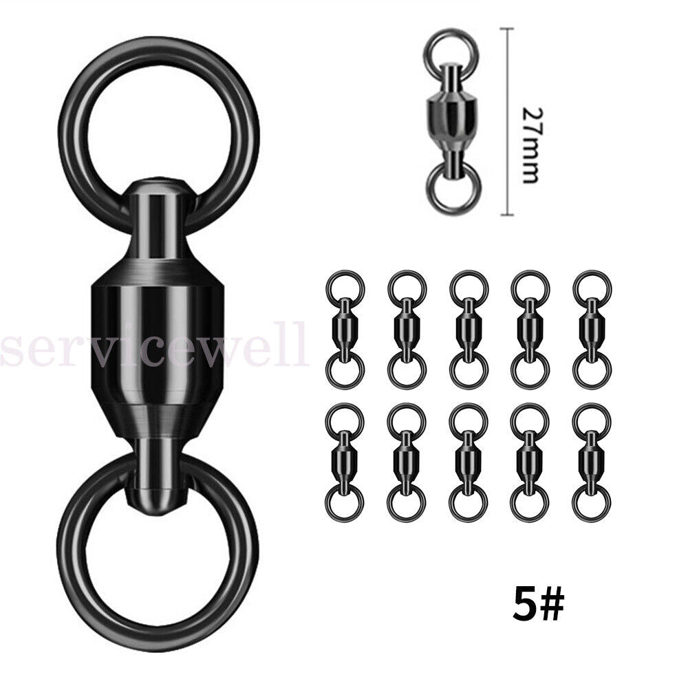 60pcs Black Fishing Ball Bearing Swivel Solid Rings Stainless 1/2/3/4/5#