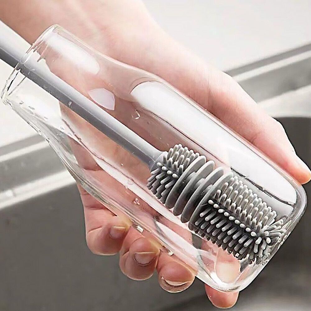 Long Handle Silicone Bottle Brush Flexible Scrubbing Cleaner Cup Washing Brush