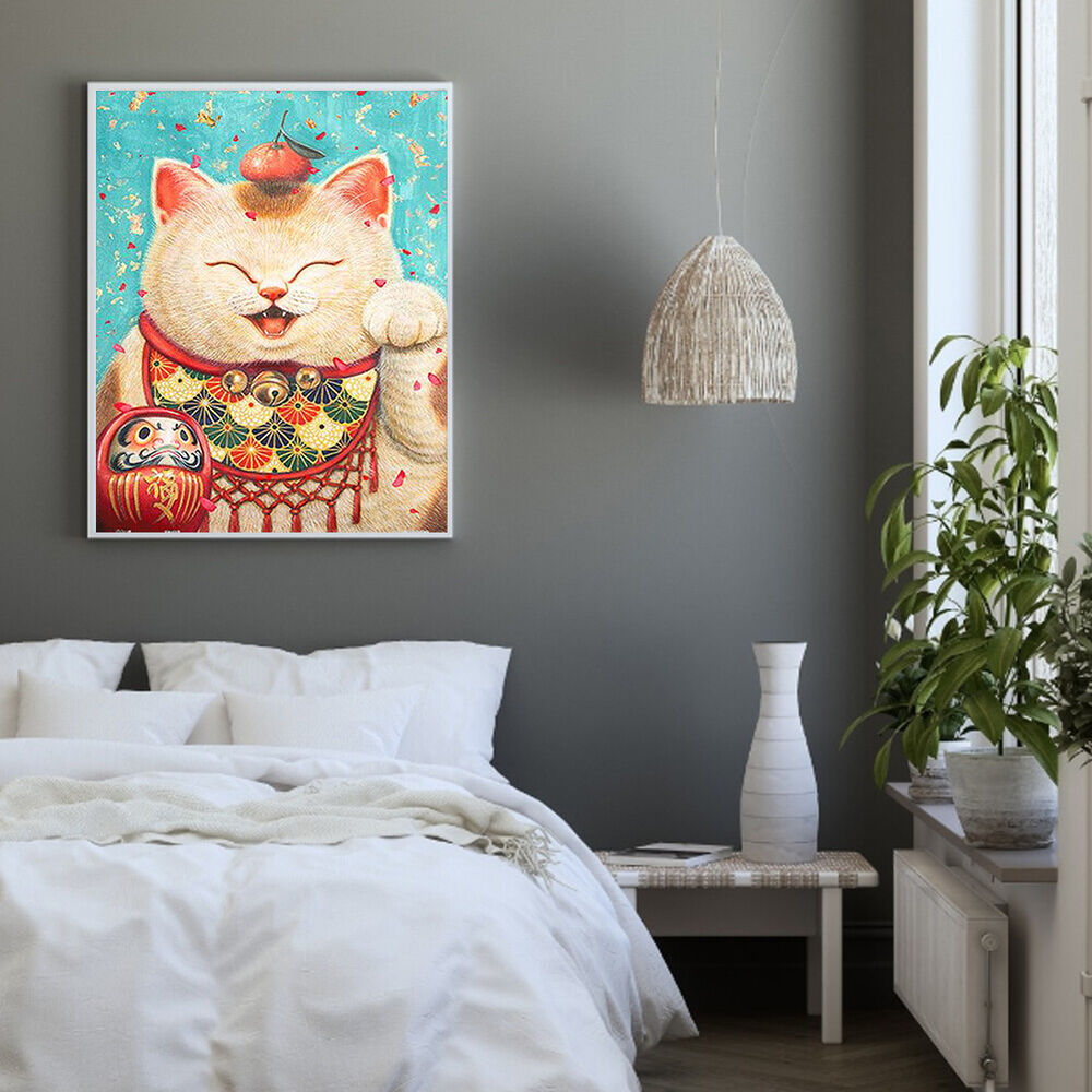 Diamond Painting Kit Fat Lucky Cat 5D Full Round Resin Rhinestone Art Picture