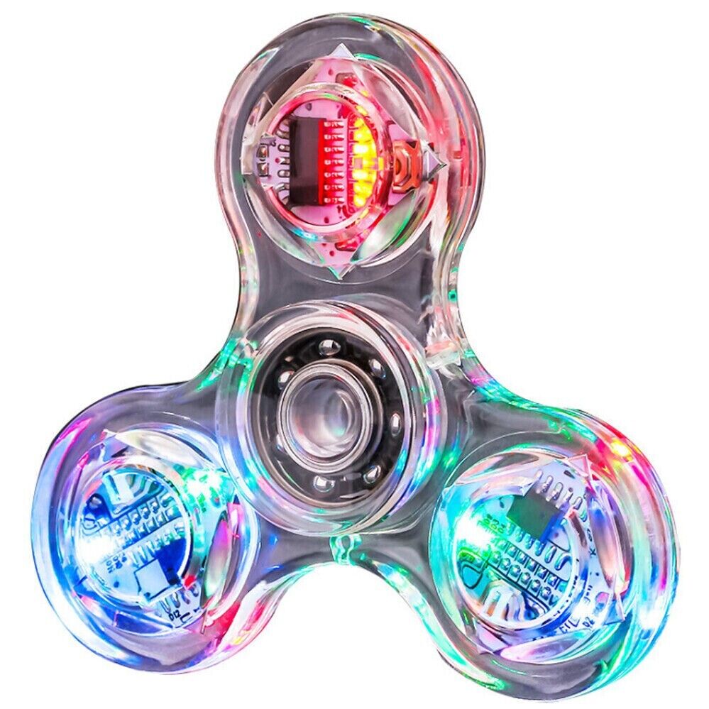 Rainbow Fidget Spinner Luminous Glows in Dark Kids Stress Relief Fun Toy LED