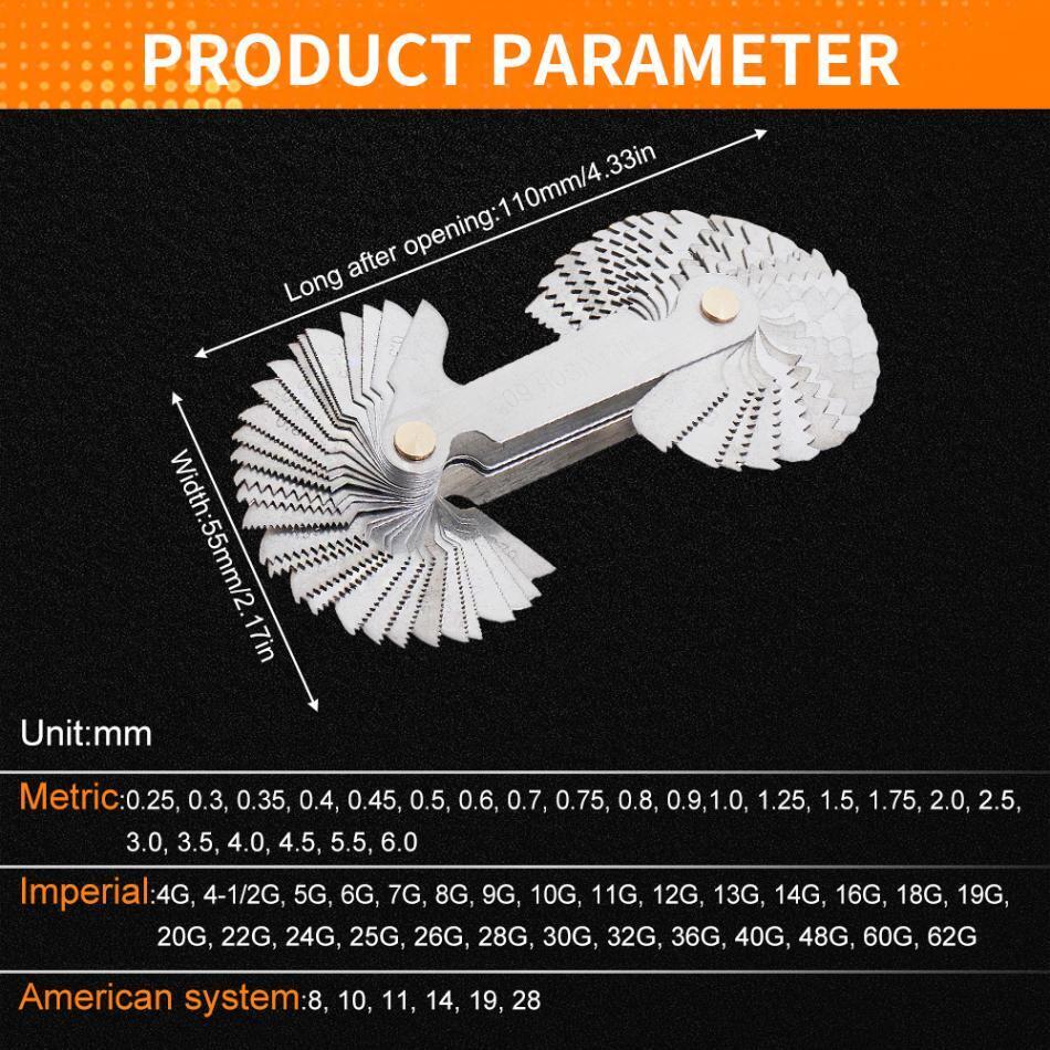 58pcs/set Metric & Imperial & Screw Gauge Thread Pitch Gauge for Industrial