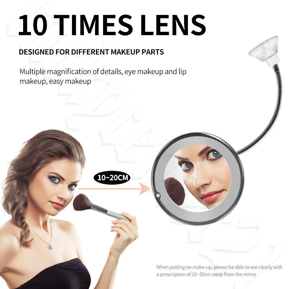 10X Magnifying Makeup Mirror 360° Flexible Illuminated Bendable Neck LED Light