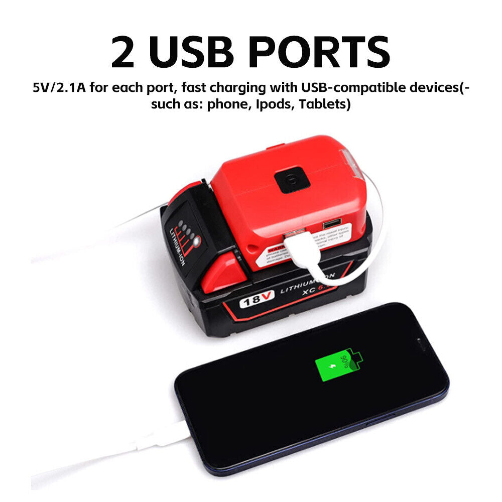 USB Charger Battery Adapter Led Light 18V-20V Power Source For Milwaukee M18