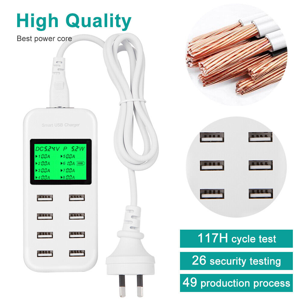 USB Charging Station 8-ports AC 240V Hub Travel Power Adapter Dock Phone Charger