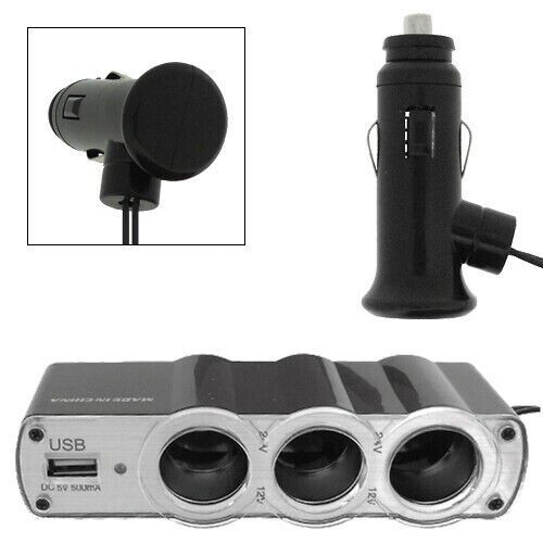 3 Way Car Cigarette Lighter Multi Socket Triple Splitter USB Charger Adapter 12V