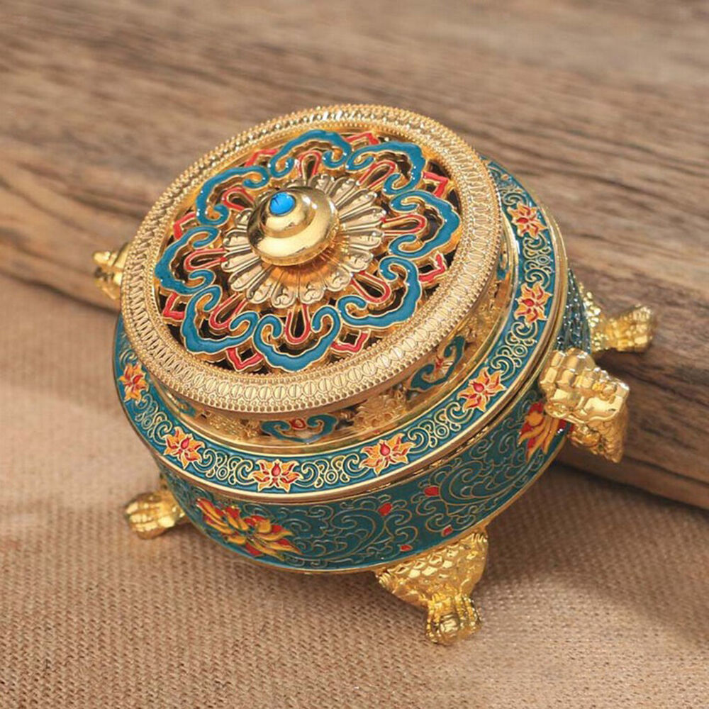 Tibetan Bronze Incense Burner Holder Art Censer Home Decor Ornaments-Blue